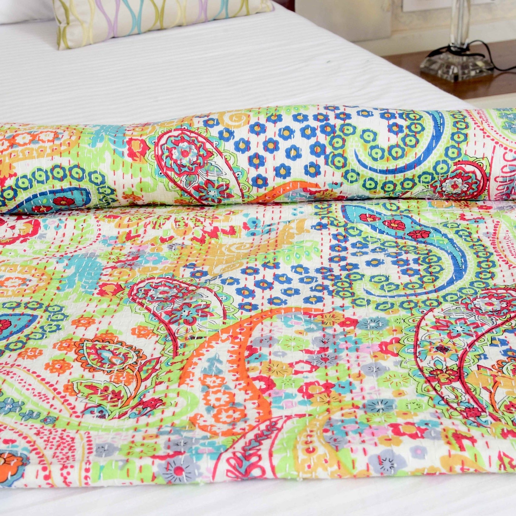 Indian Kantha Quilt - Serene Colours, Boho Style