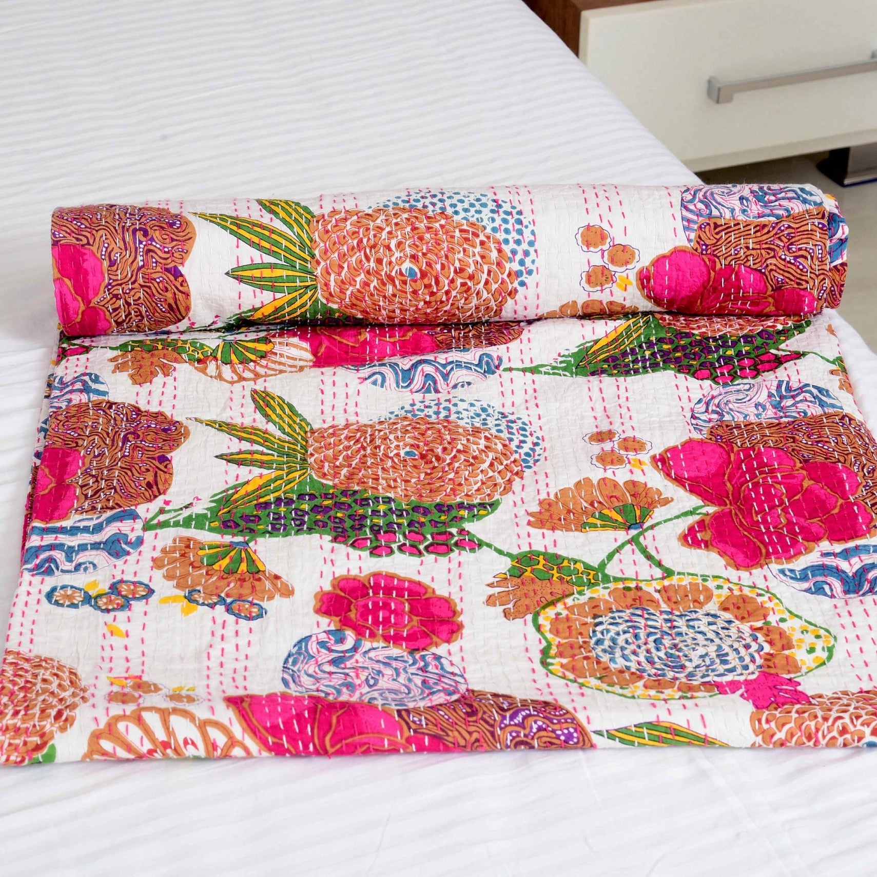 Indian Kantha Quilt - White Chic