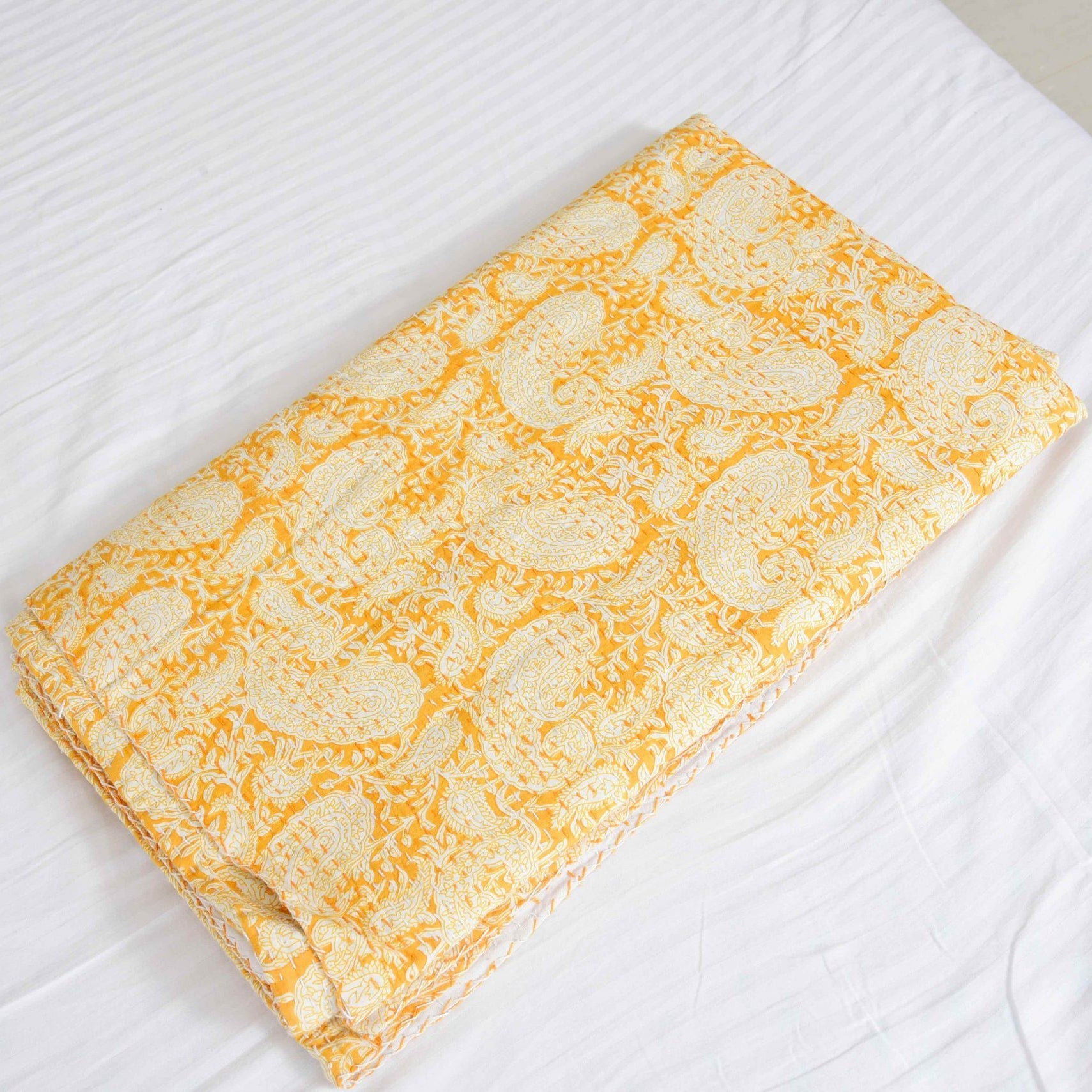 Sunny Glow Boho Indian Kantha Quilt - Bright Look