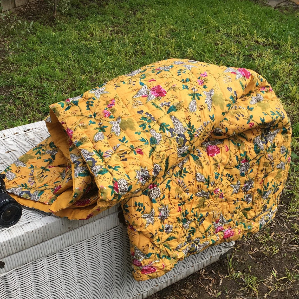 Yellow Haze Kantha Blanket Throw Duvet Set