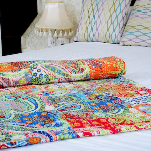 Vintage Kantha Quilt - Multicolour Print