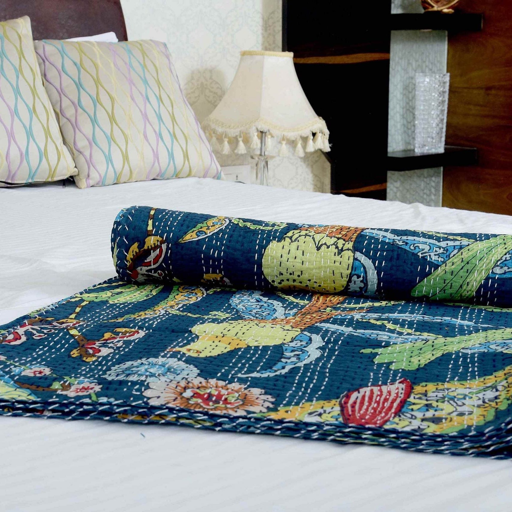 Navy Hues Kantha Quilt - King Size