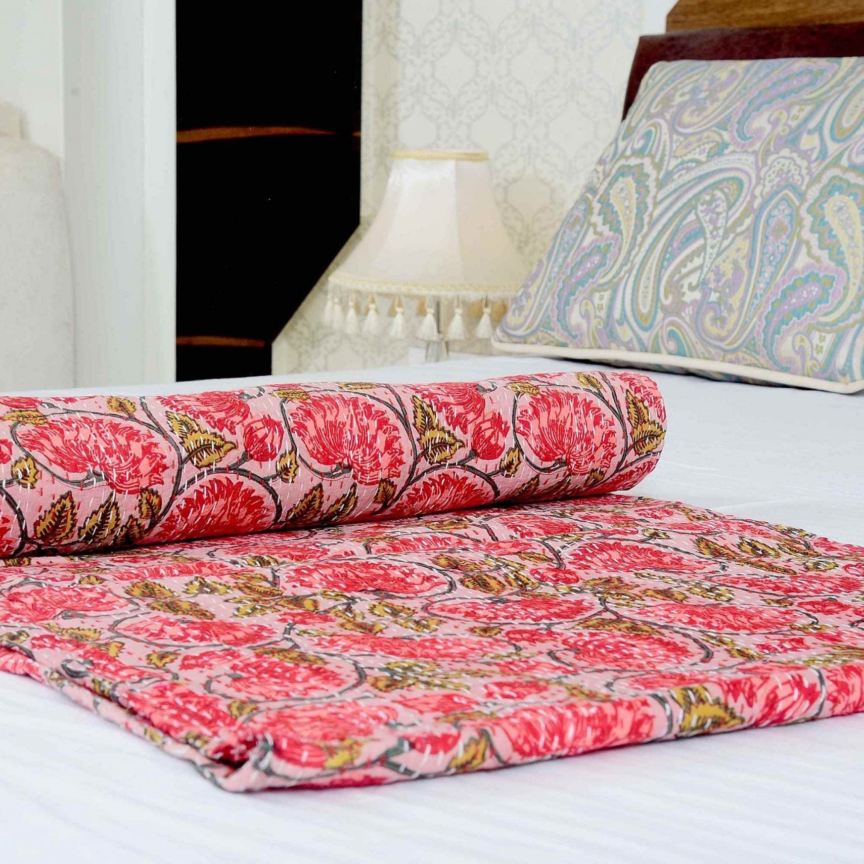 Red Chic Handmade Kantha Quilt Blanket