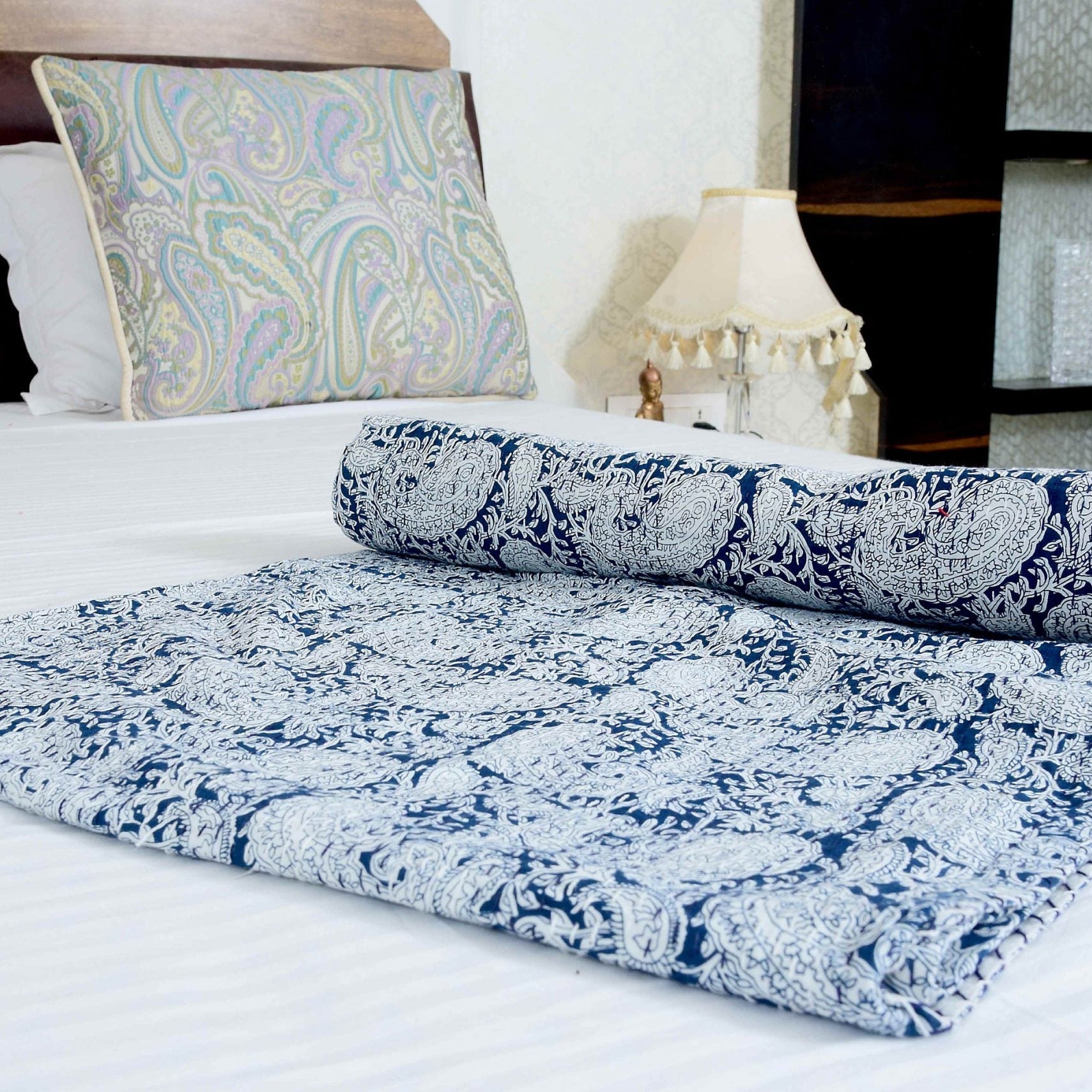 Celestial Blue Kantha Quilt - Boho Style