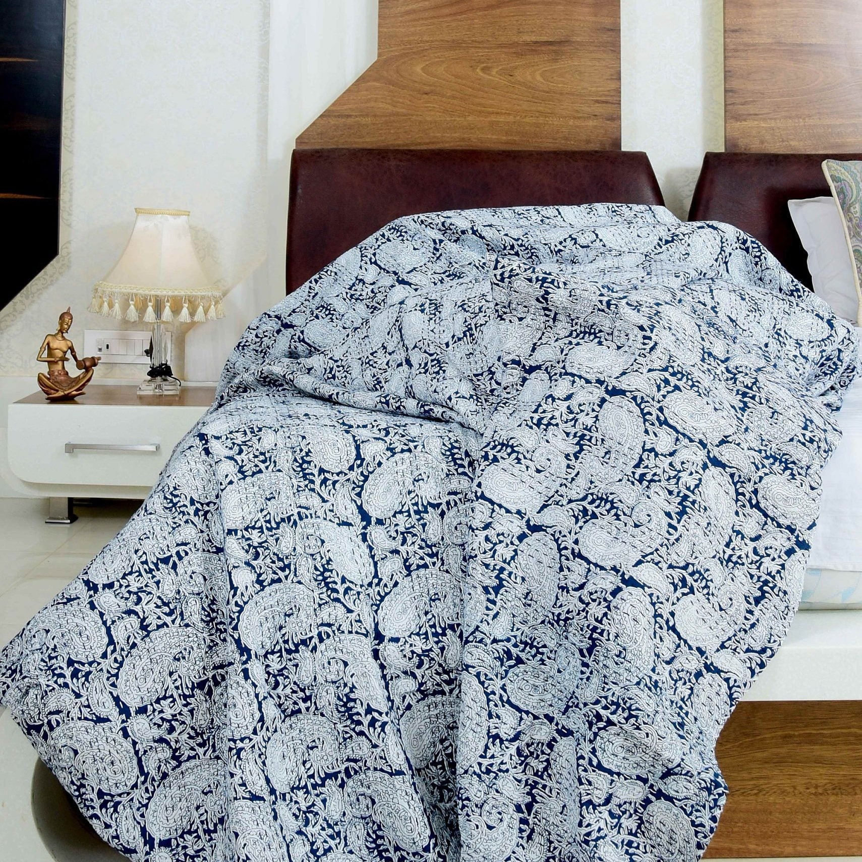 Celestial Blue Kantha Quilt - Boho Style