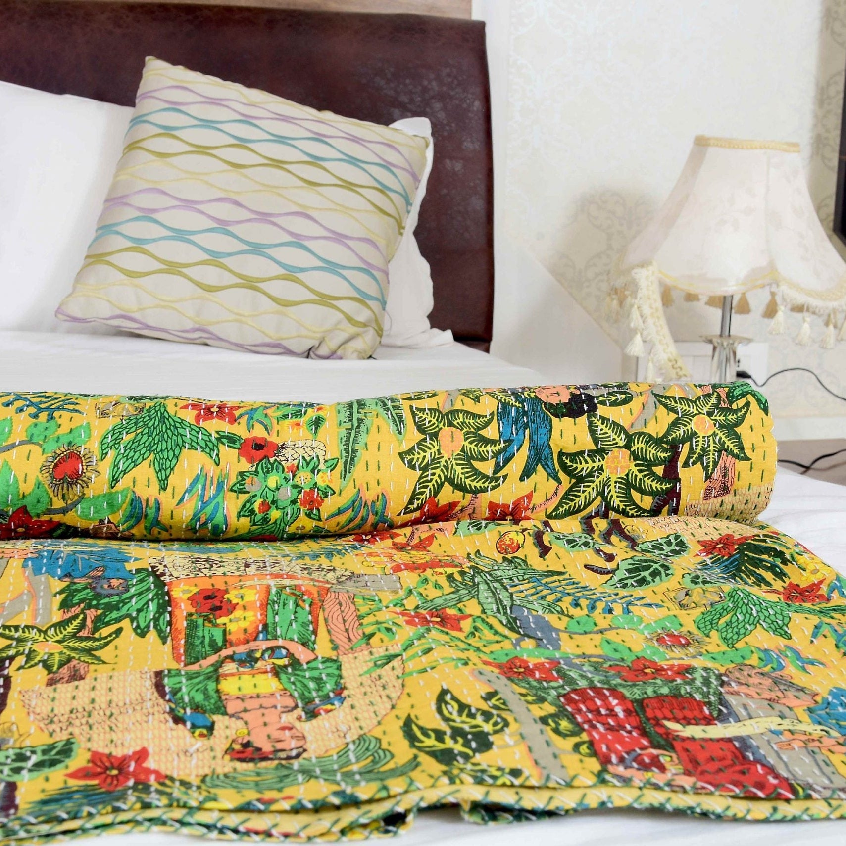 Indian Kantha Quilt - Frida Yellow