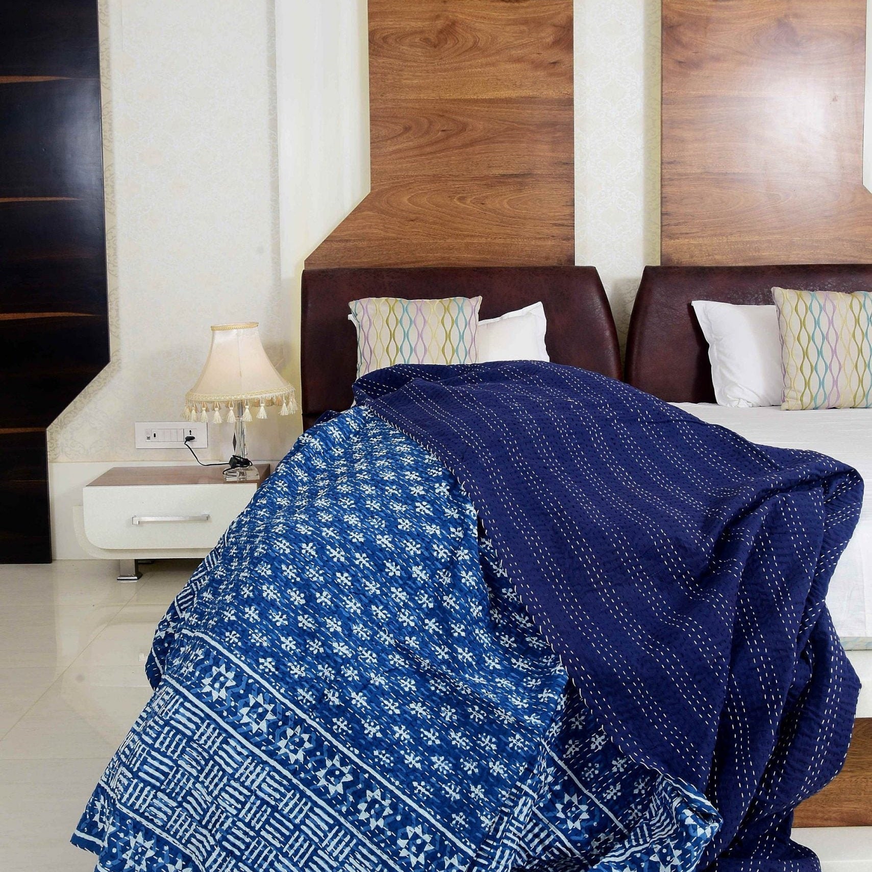 Indian Kantha Quilt - Navy Aurora, Handmade Charm