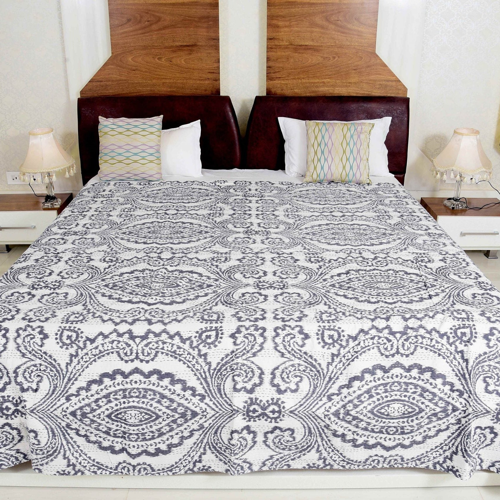 White Opal Boho Kantha Quilt - Unique Style