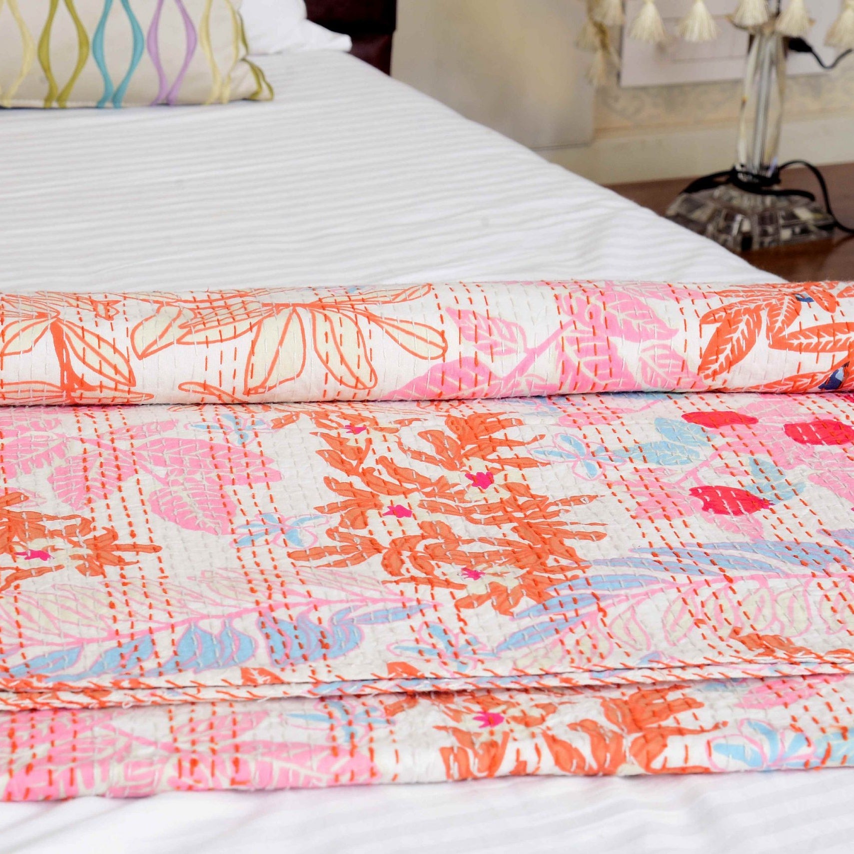 Indian Kantha Quilt - Light Pastures