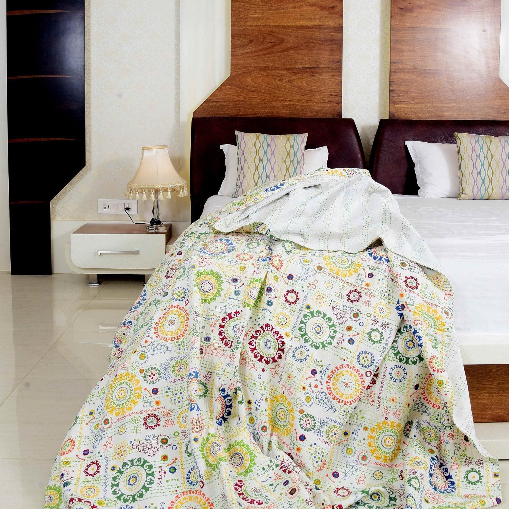 Colourful Oasis Boho Indian Kantha Quilt