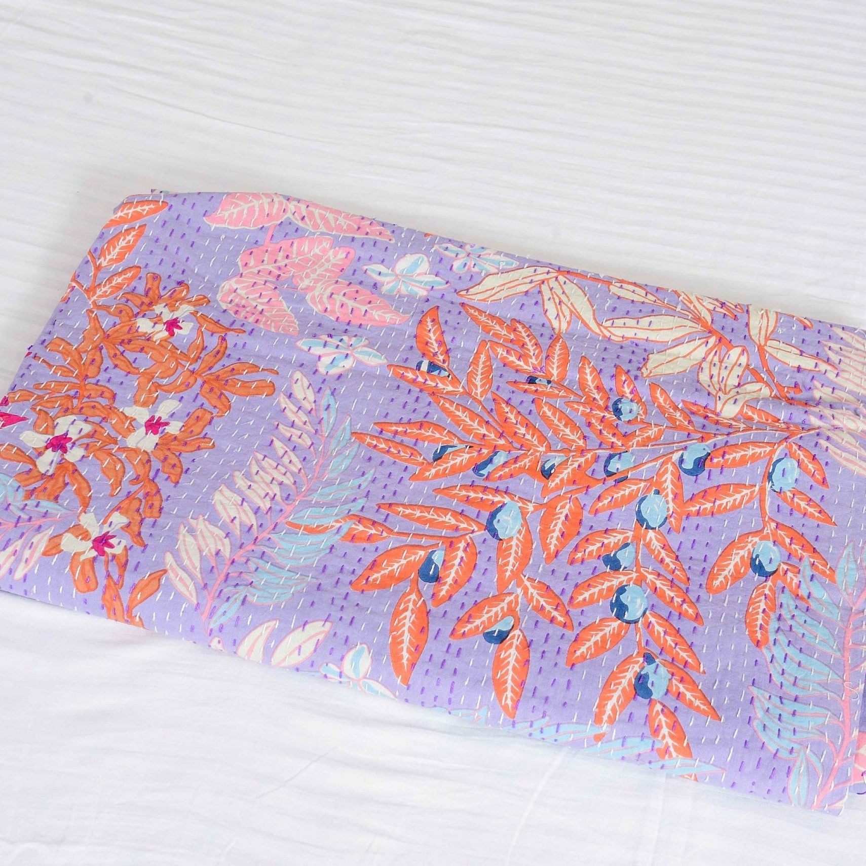 Purple Pastures Boho Indian Kantha Quilt