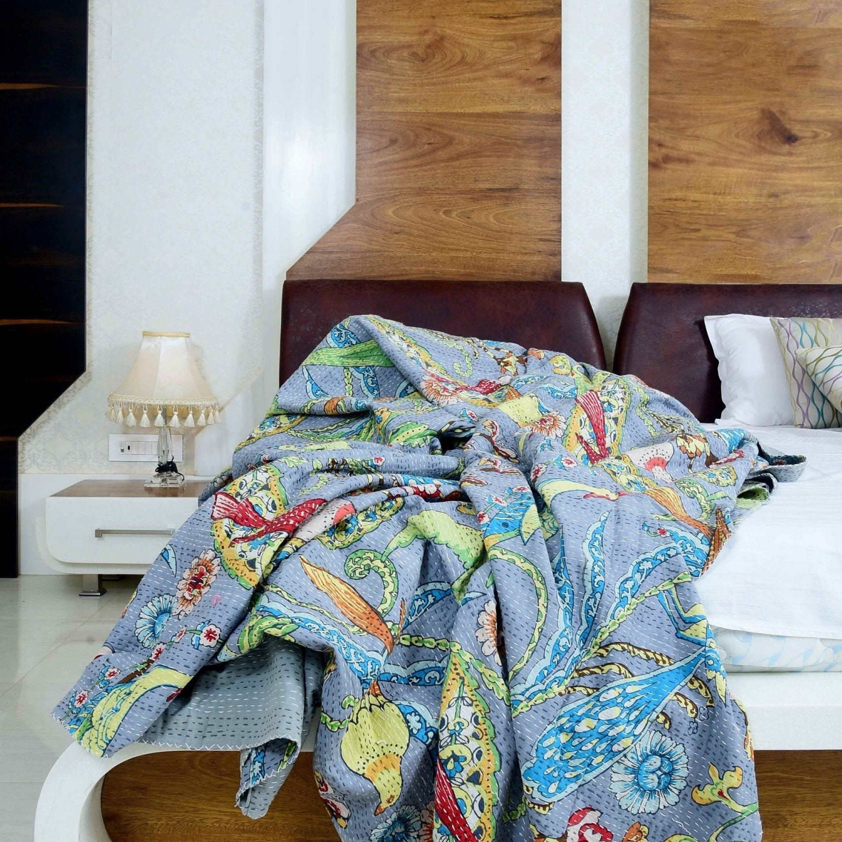 Indian Kantha Quilt - Grey Hues