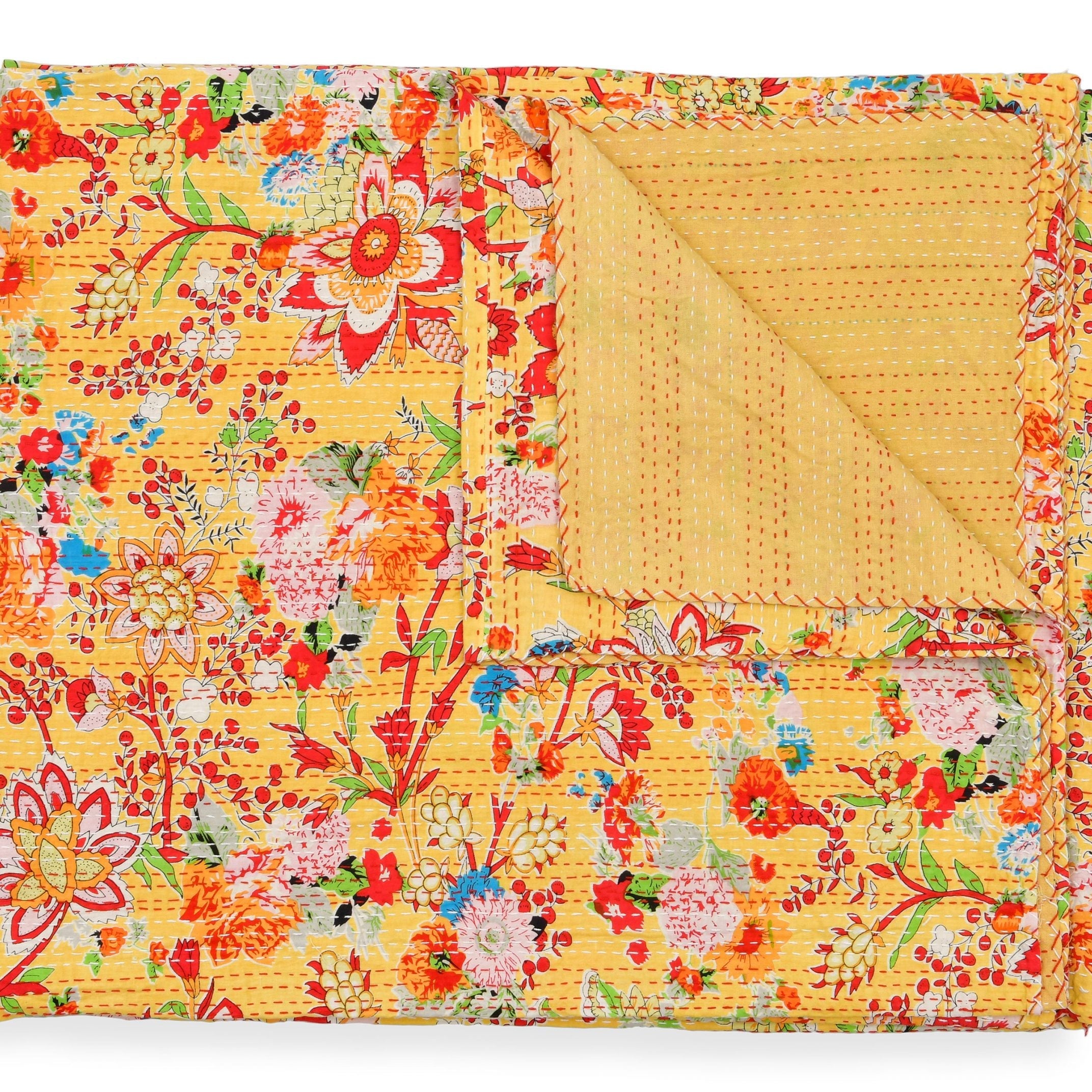 Gardenia Boho Indian Kantha Quilt - Natural Style