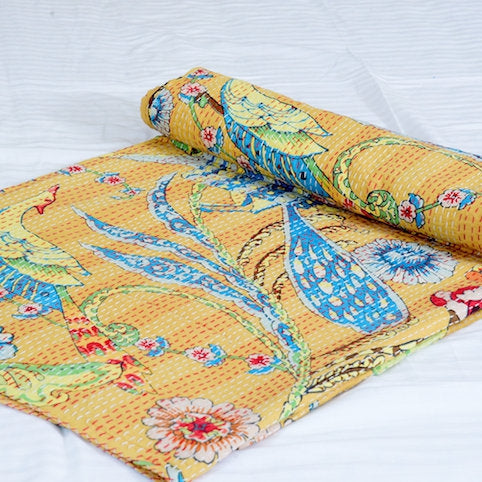 Yellow Haven Boho Handmade Kantha Quilt