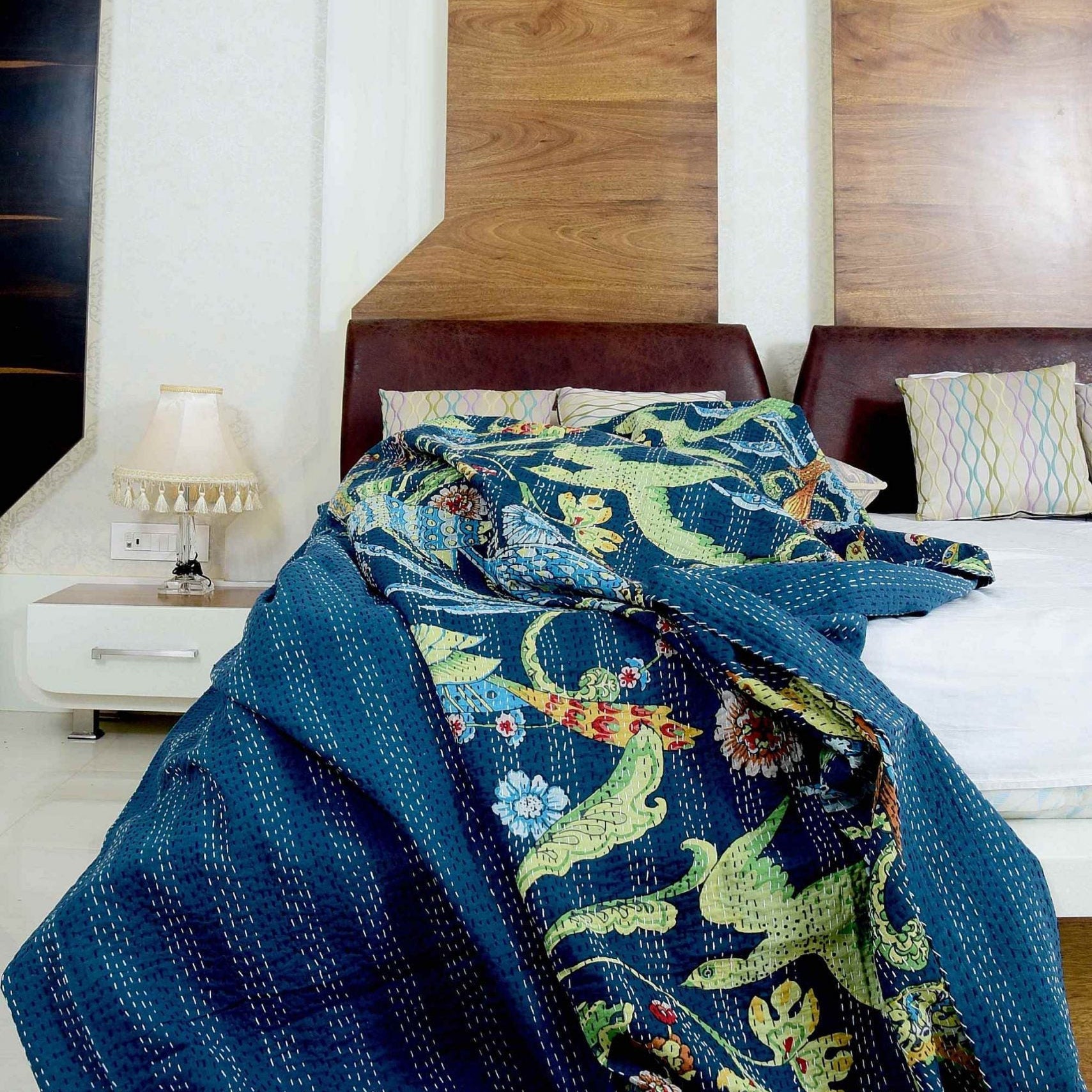 Navy Hues Kantha Quilt - King Size