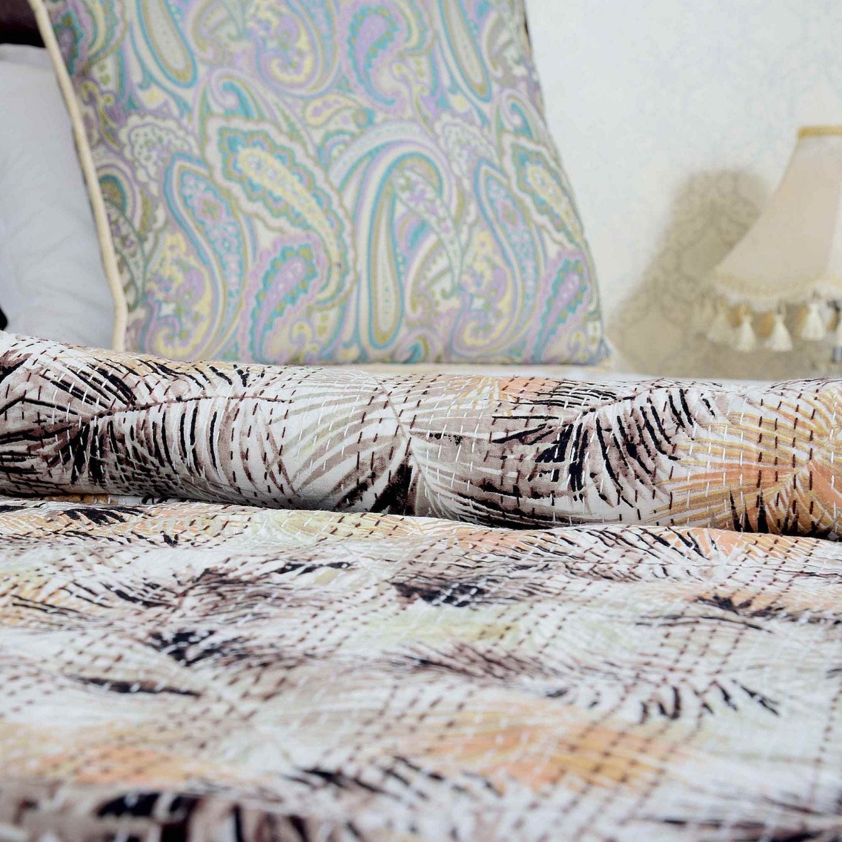 Forest Haze Kantha Quilt Blanket - Earthy Tones