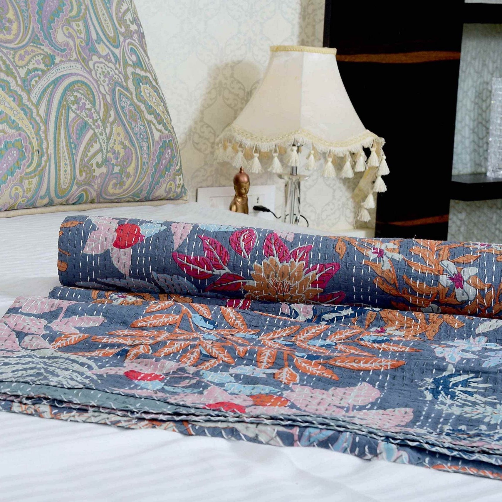 Blue Pastures Kantha Quilt - King Size