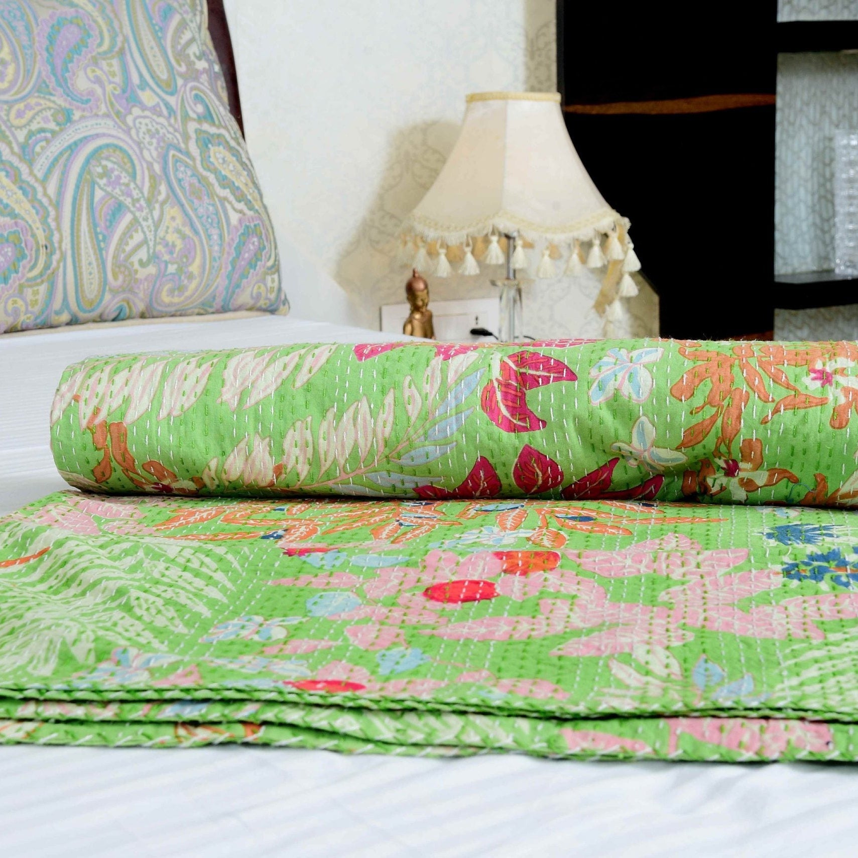 Green Pastures Kantha Quilt - King Size