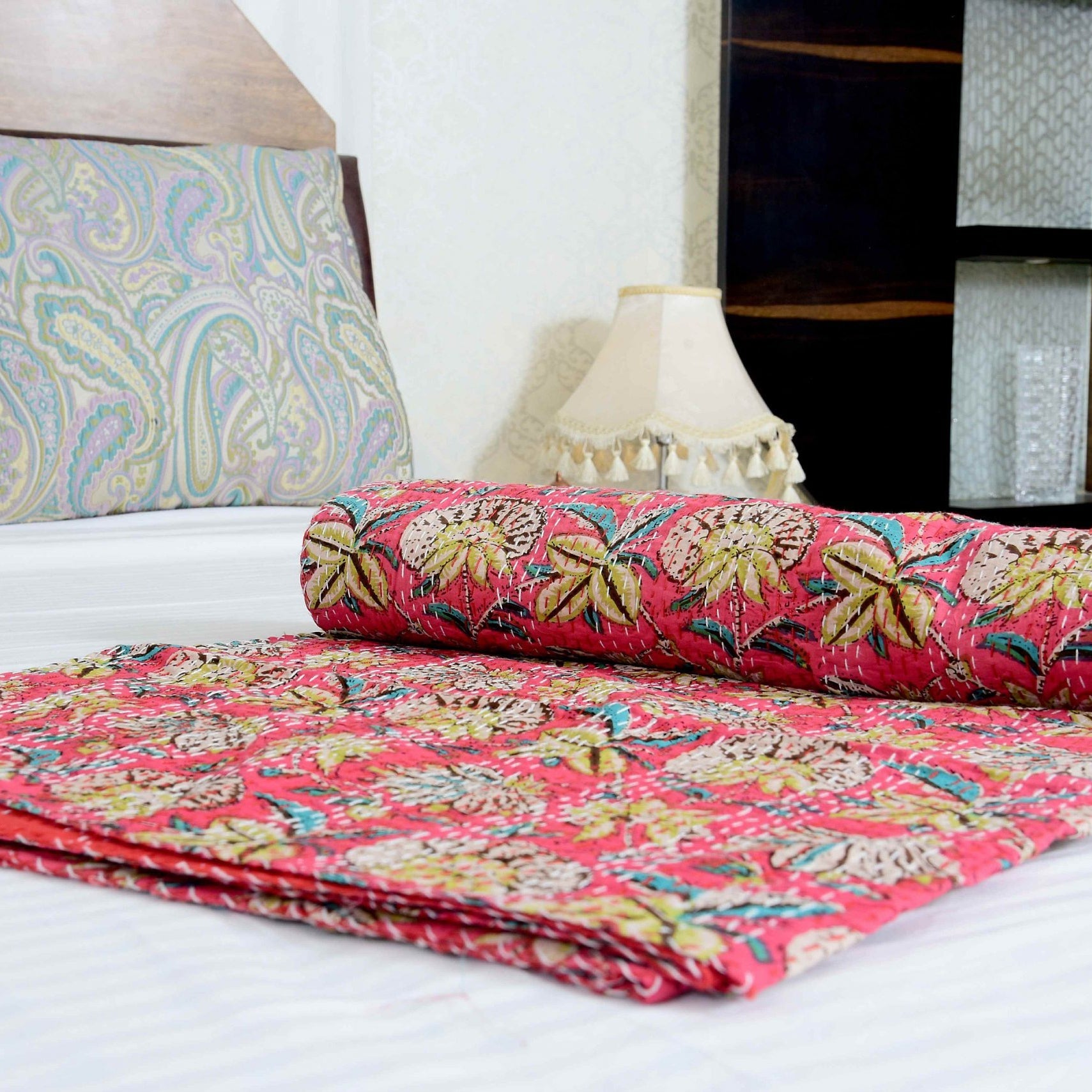 Red Luxe Boho Kantha Quilt - Bold & Beautiful