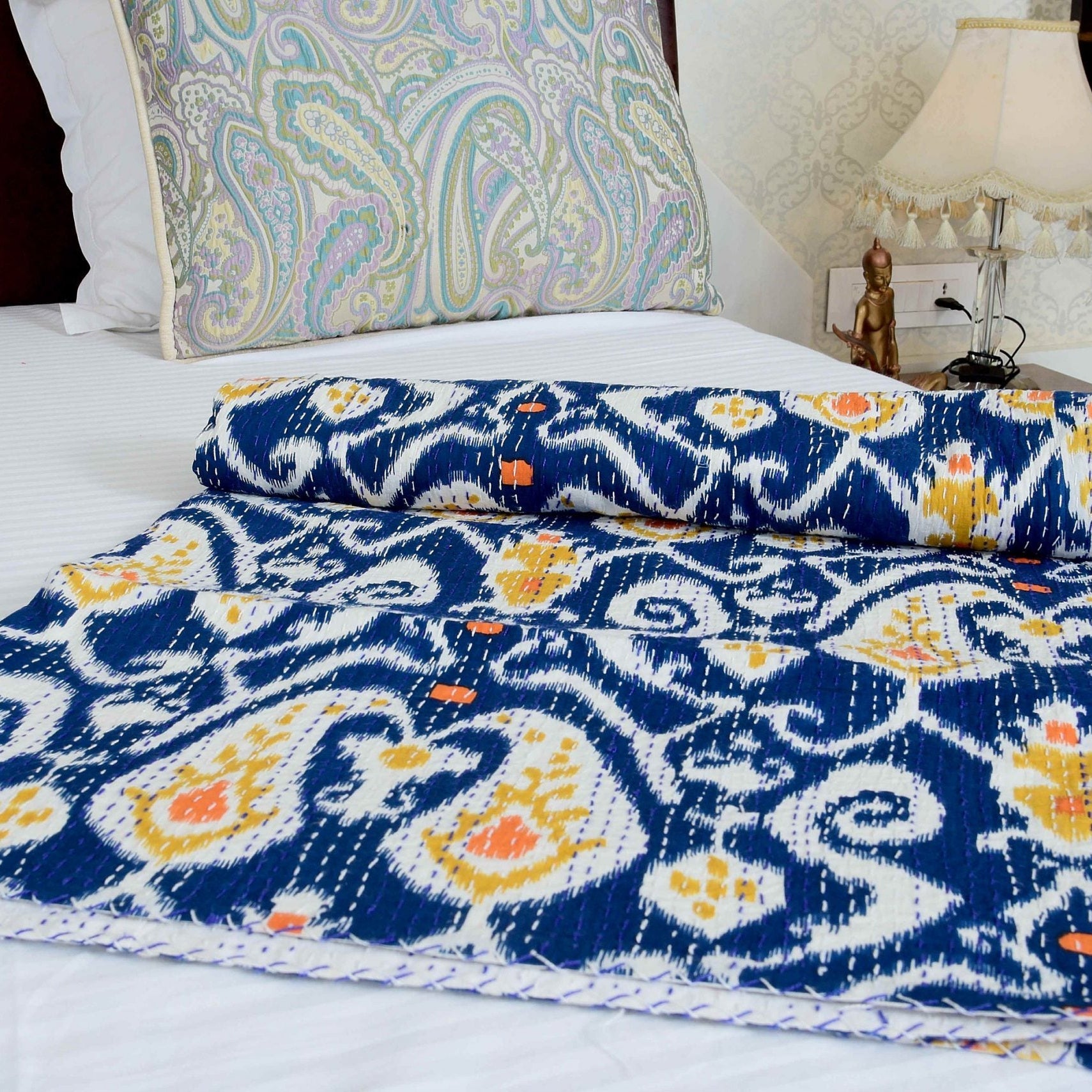 Navy Trinket Boho Kantha Quilt - Classic Style