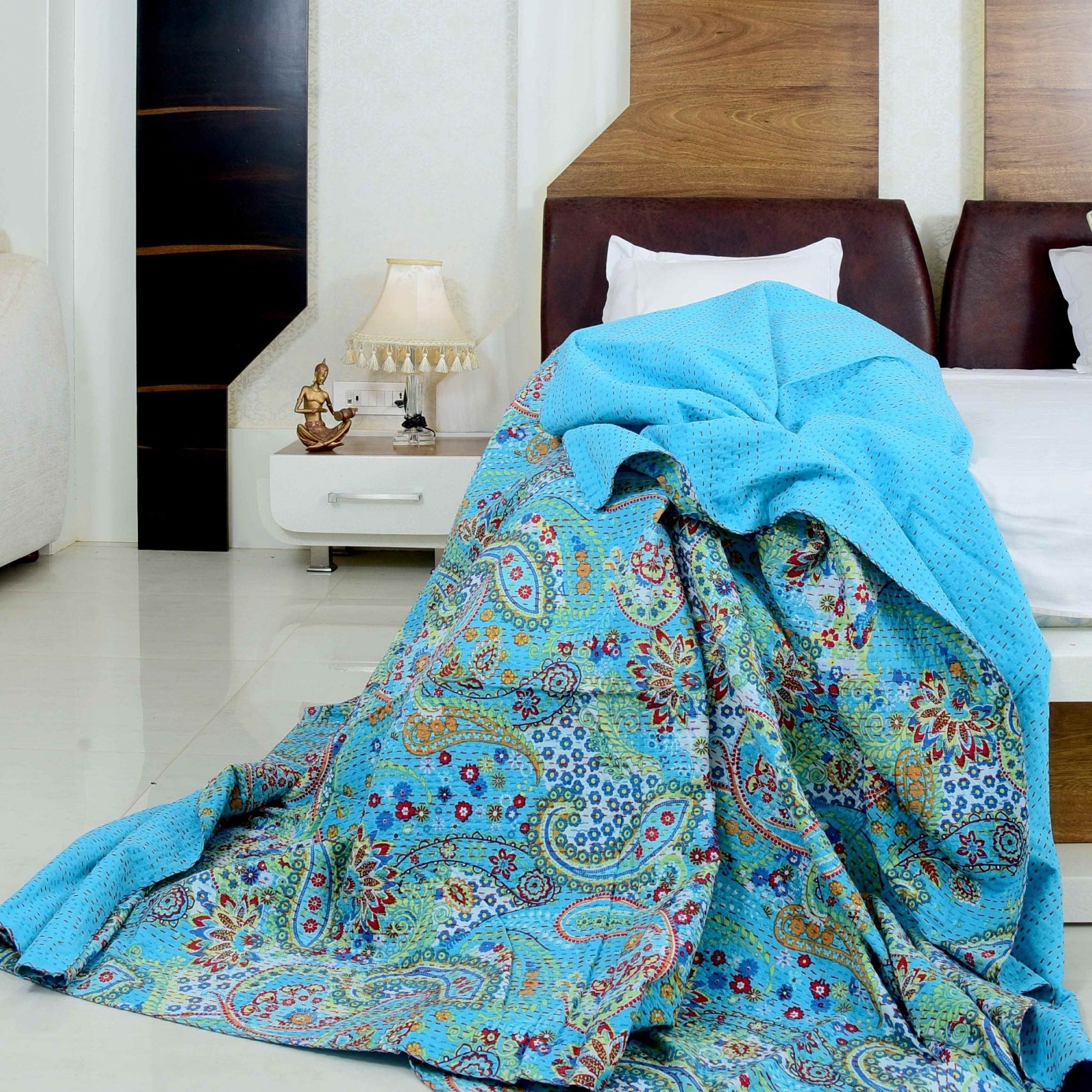 Sky Hush Handmade Kantha Quilt - Soothing Tones