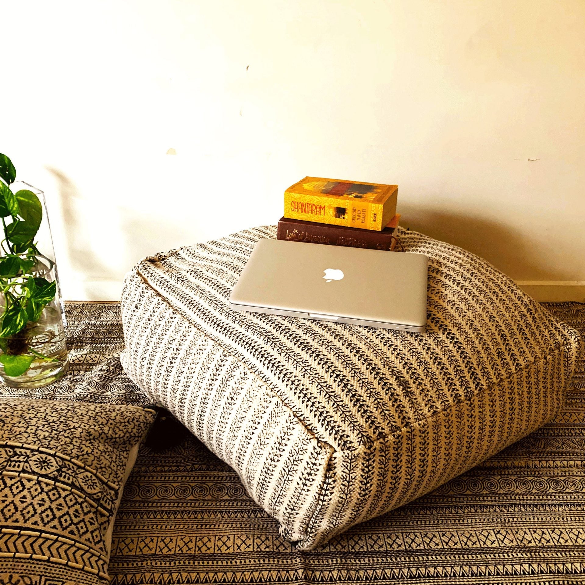 Moroccan Pouf - Grey Footstool