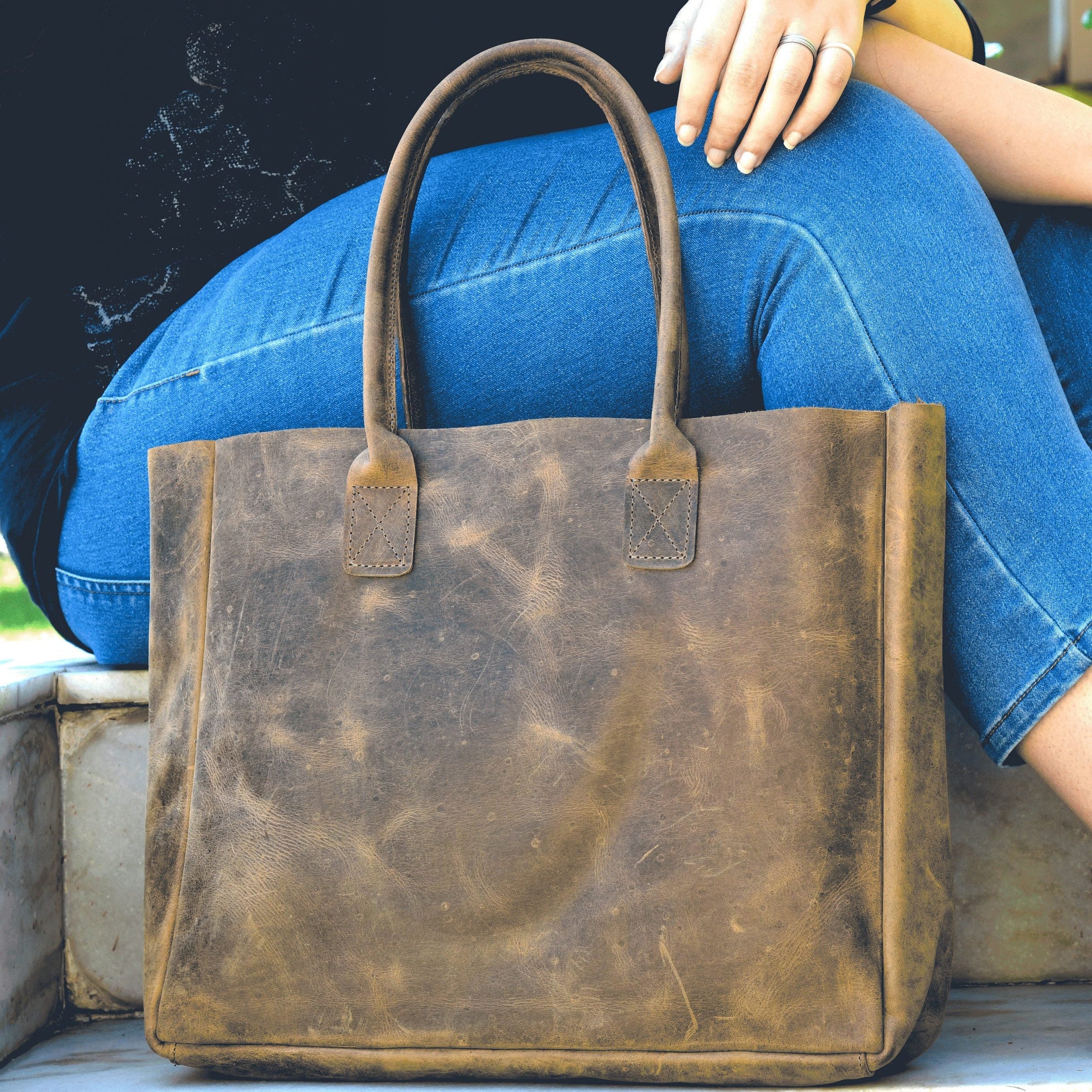 Ladies' Monogrammed Leather Laptop Bag