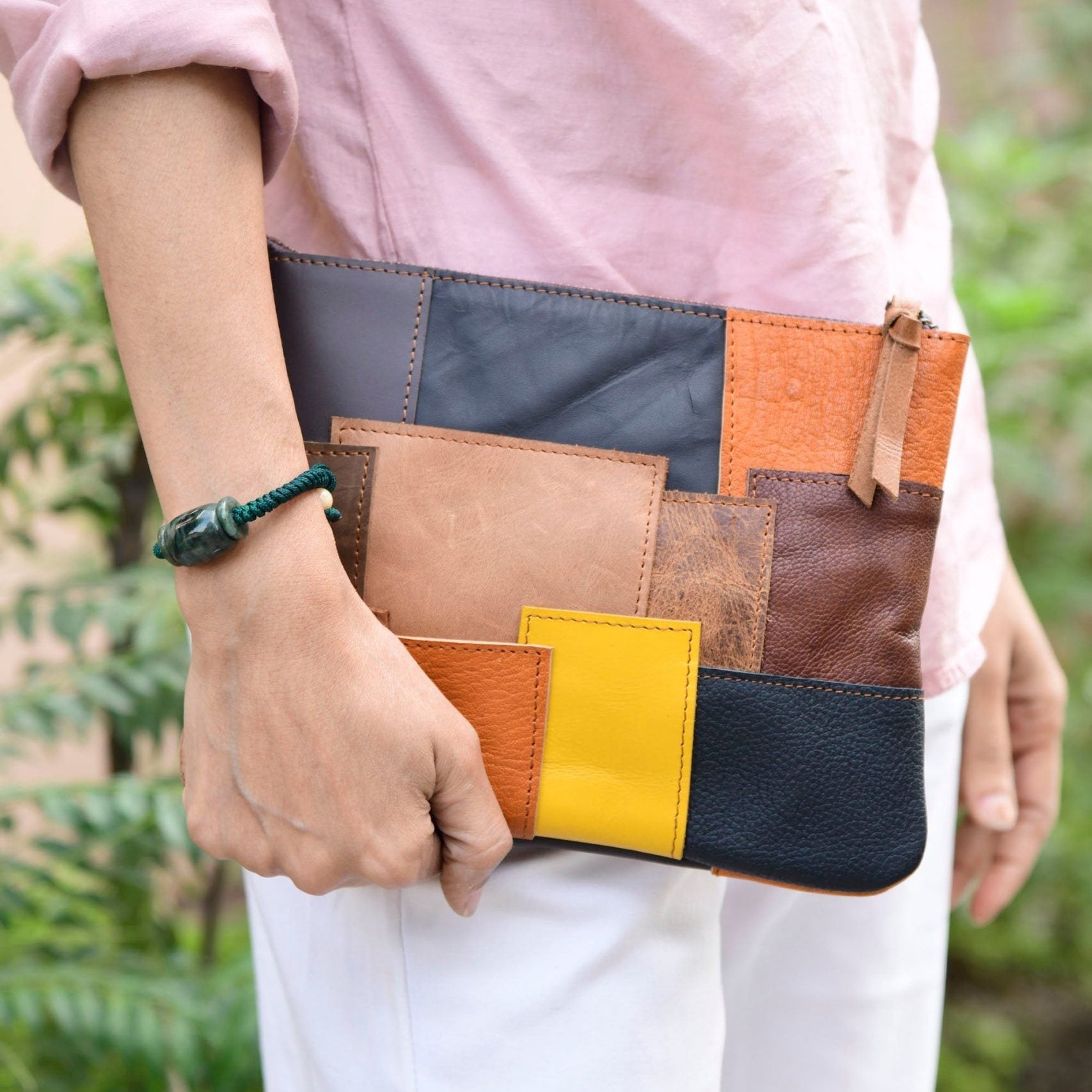 Genuine Leather Patchwork Clutch - Stylish & Unique