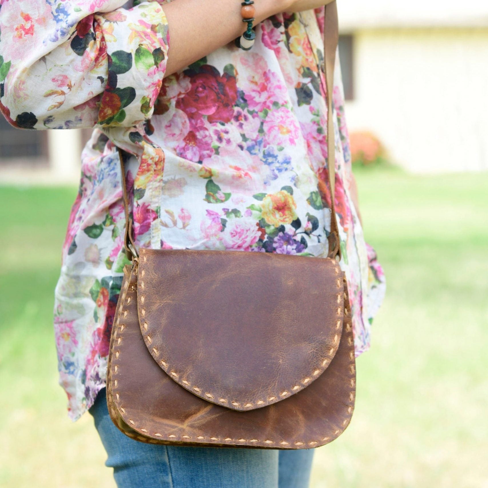 Vintage Leather Tote Bag - Rustic Lawn Collection