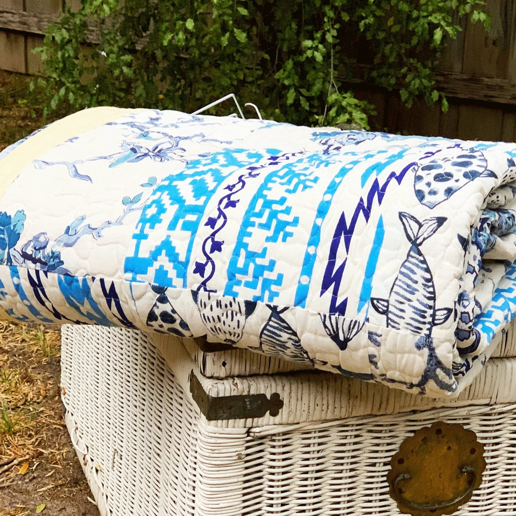 Fish Boho Kantha Quilt Blanket - Artistic Design