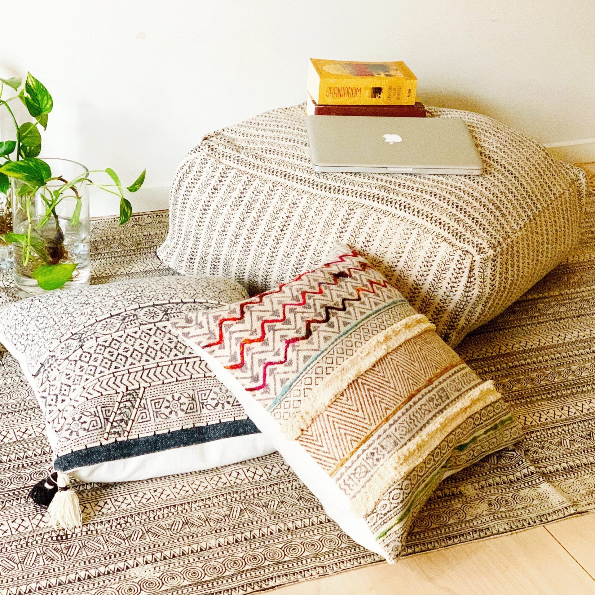 Moroccan Pouf - Grey Footstool