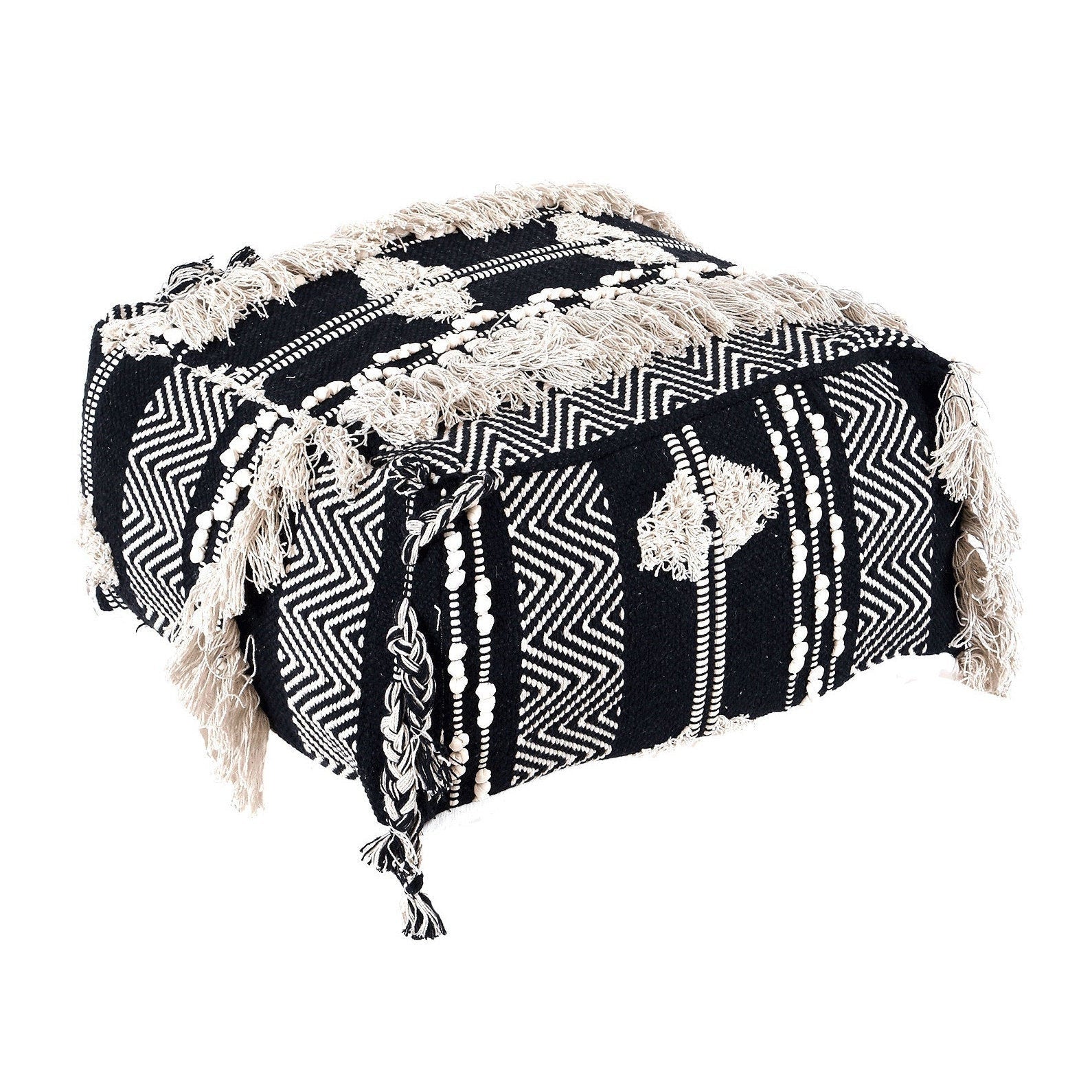 Black Tassel Moroccan Ottoman Cushion Cover