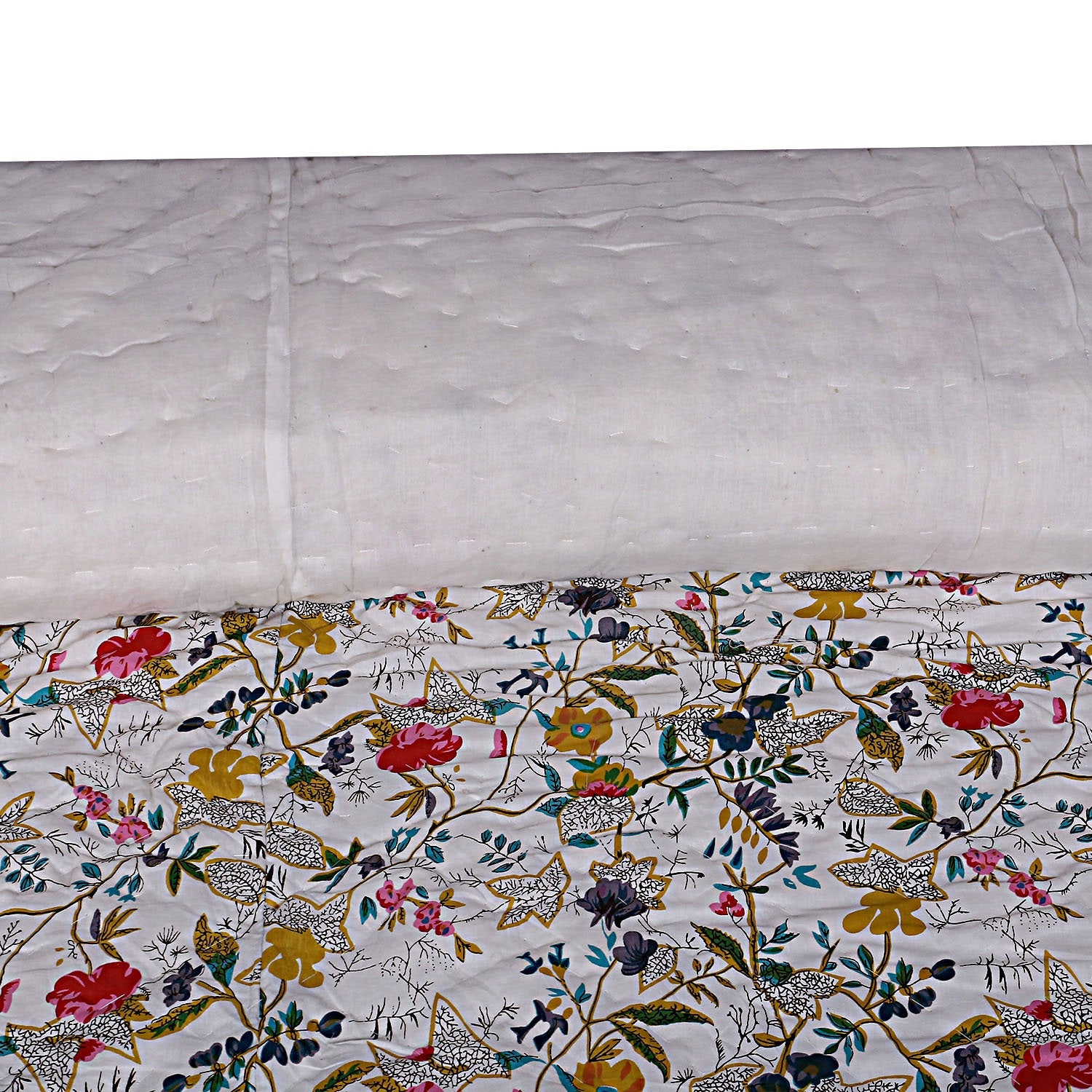 Kantha Quilt Blanket - White Bird Design