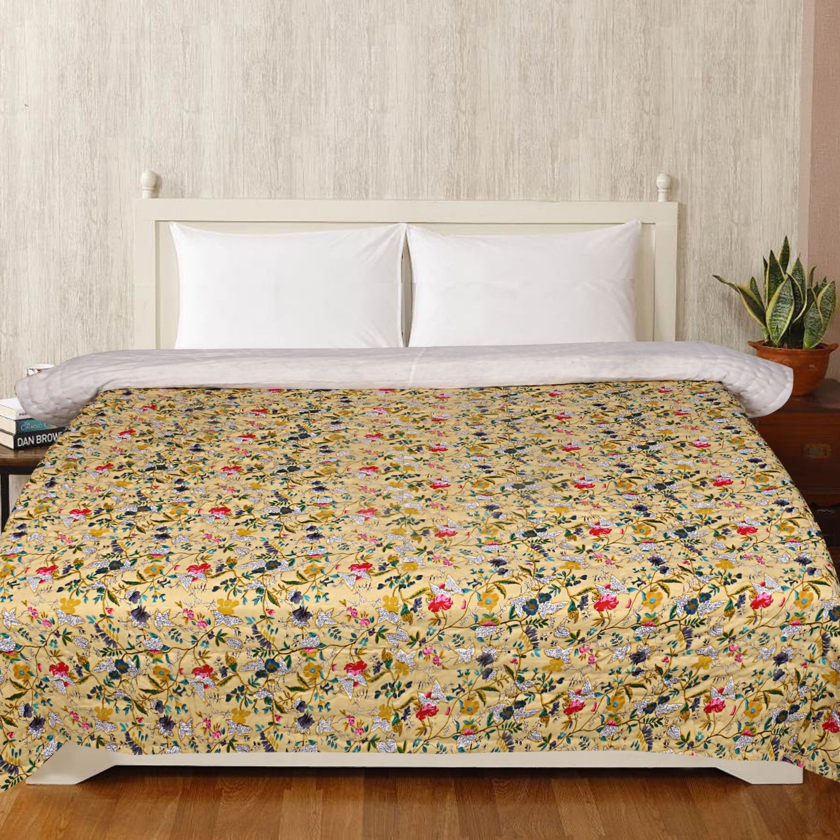 Kantha Quilt Blanket - Yellow Bird Pattern