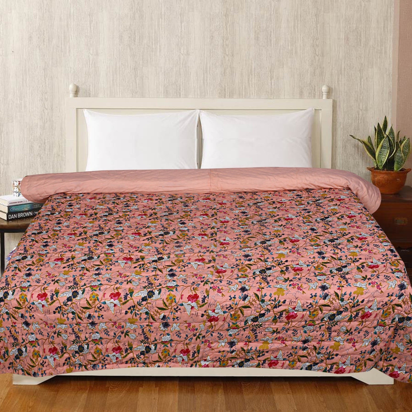 Kantha Quilt Blanket - Pink Bird Motif