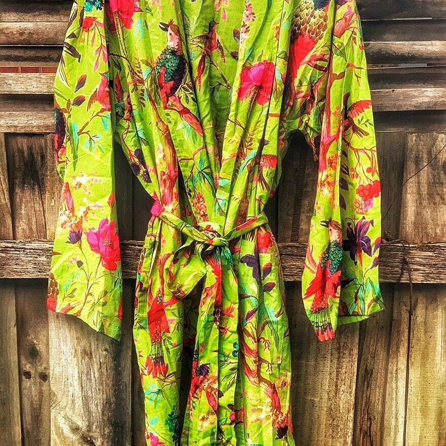 Green Serene Women's Cotton Kimono Robe