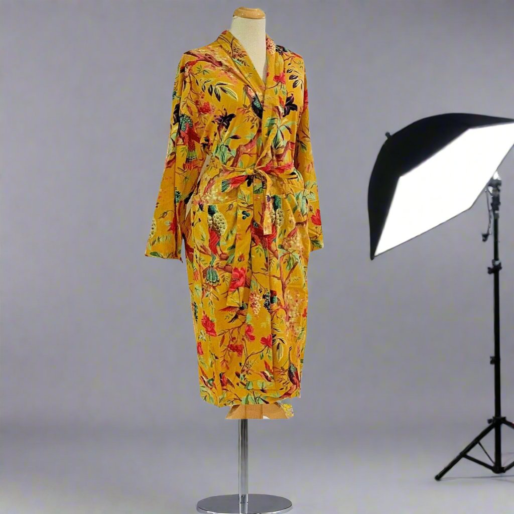 Mustard Serene Women's Cotton Kimono Robe