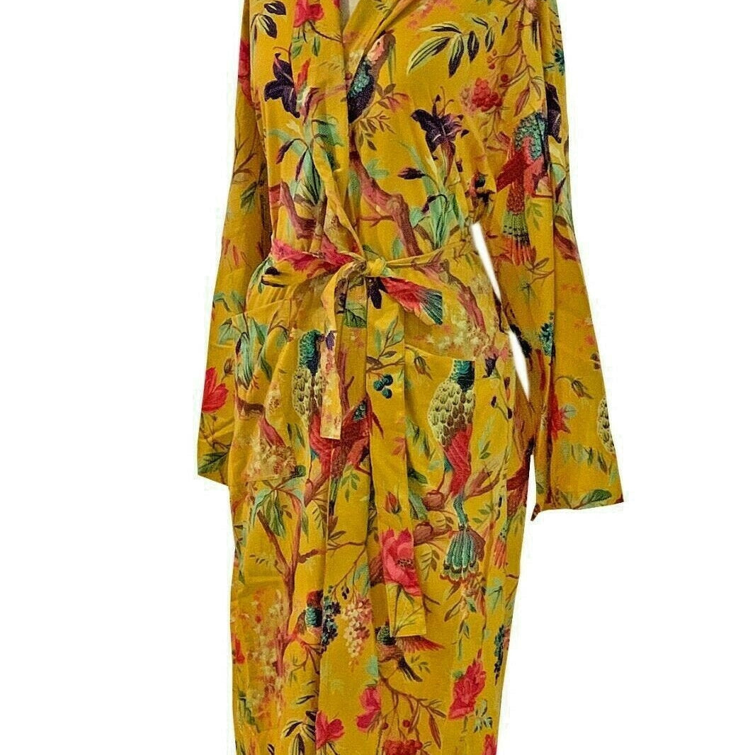 Mustard Serene Women's Cotton Kimono Robe