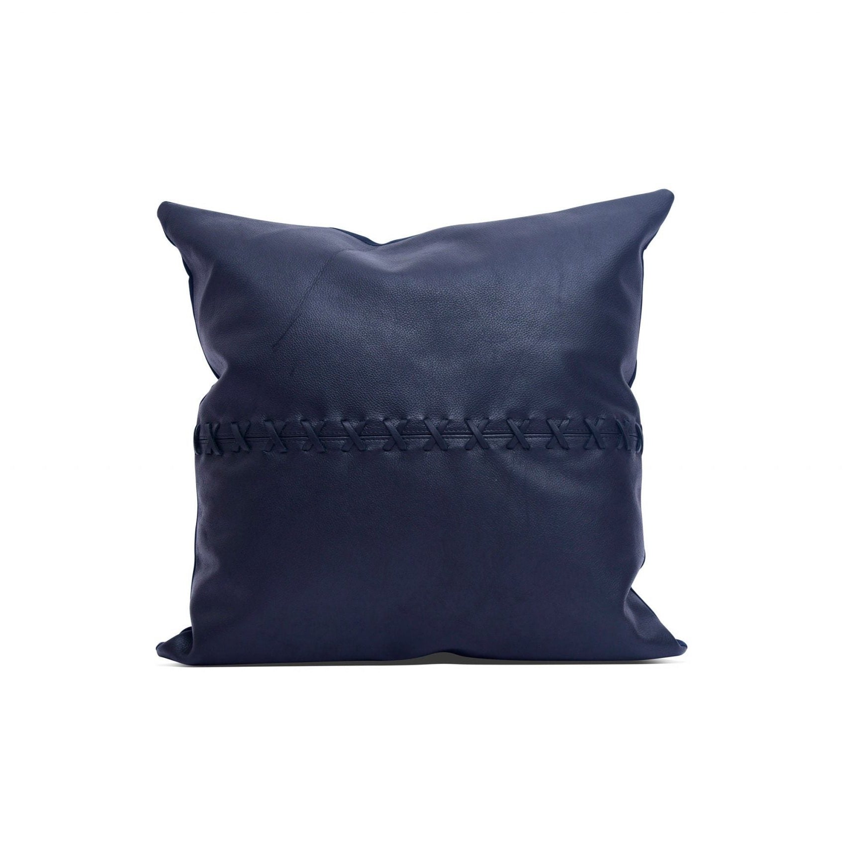 Tan Leather Cushion Cover - Blue Crosses Pattern