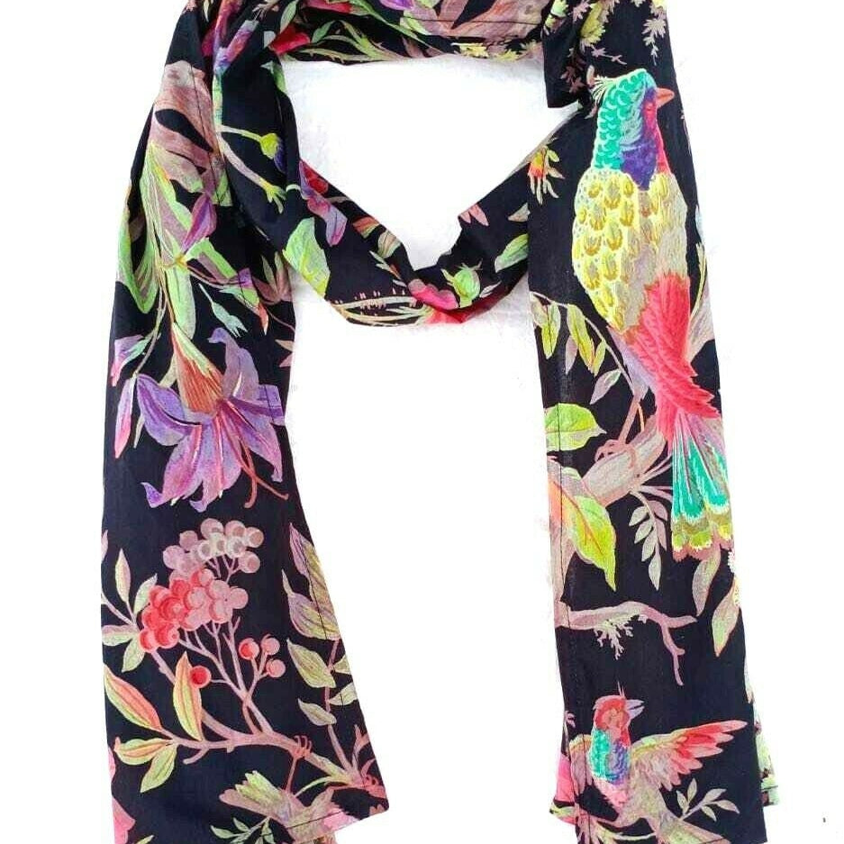 Noir Birds & Blooms Cotton Scarf