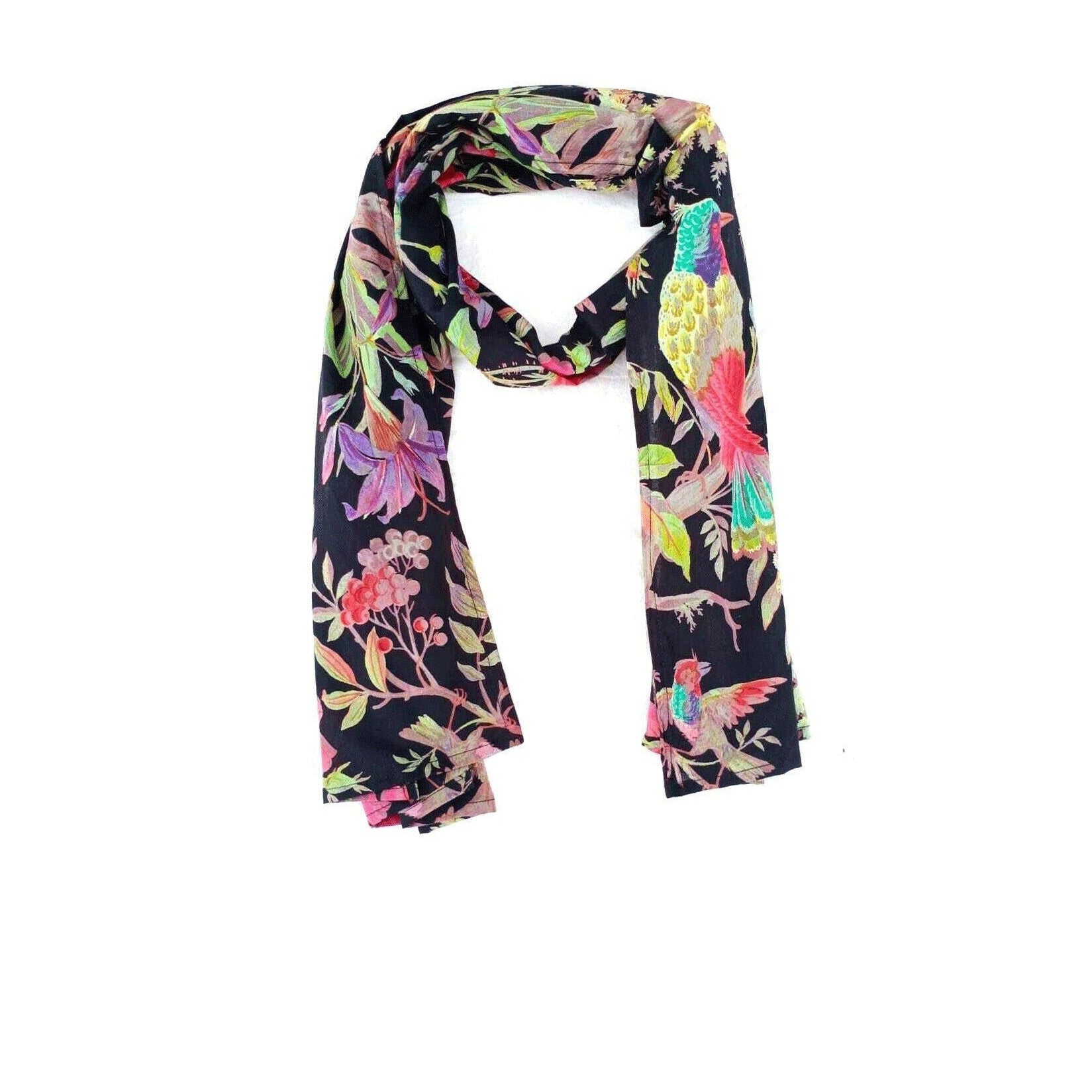 Noir Birds & Blooms Cotton Scarf