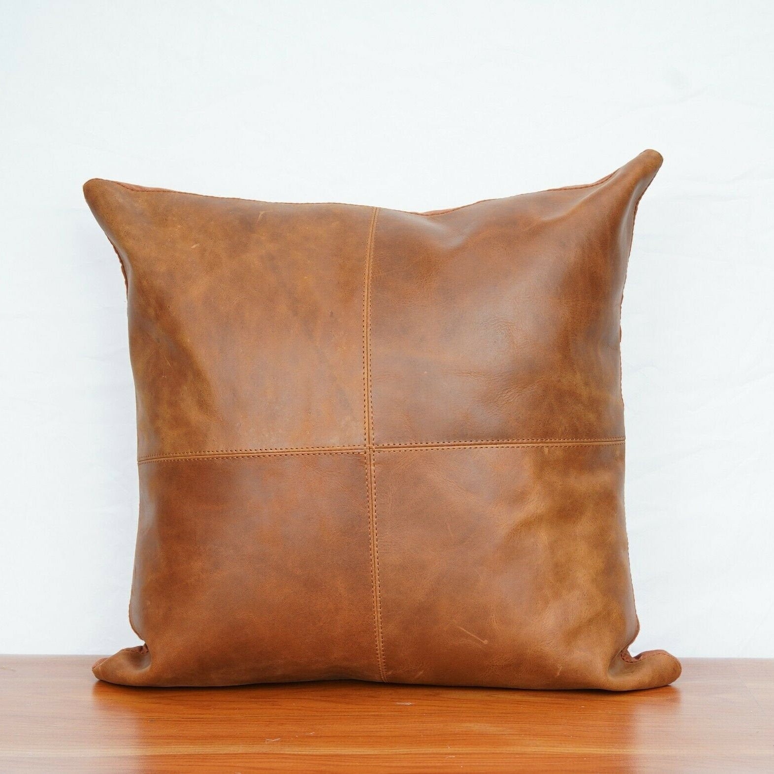 Tan Leather Cushion Cover - Brown, Luxurious Look