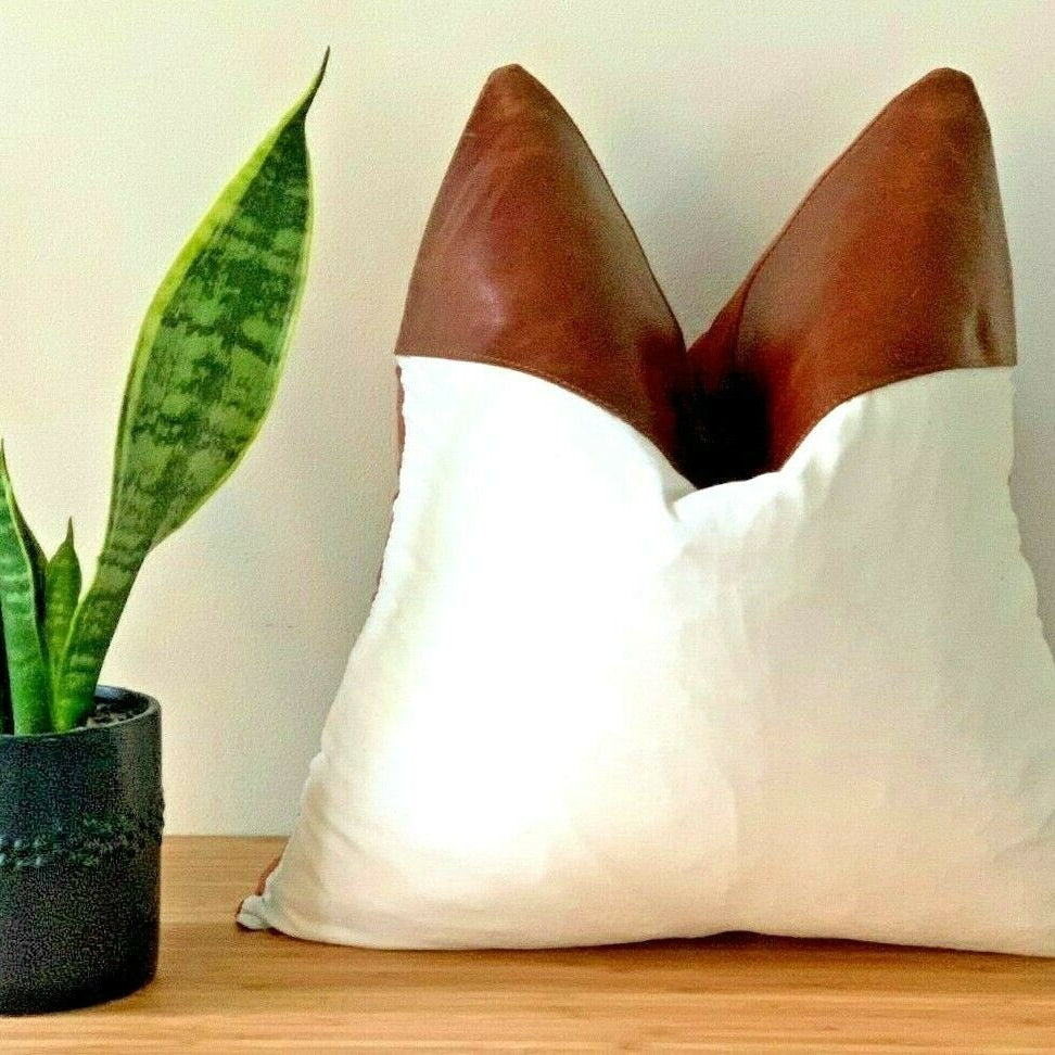 Tan Leather Cushion Cover - White Meadows, Soft Touch