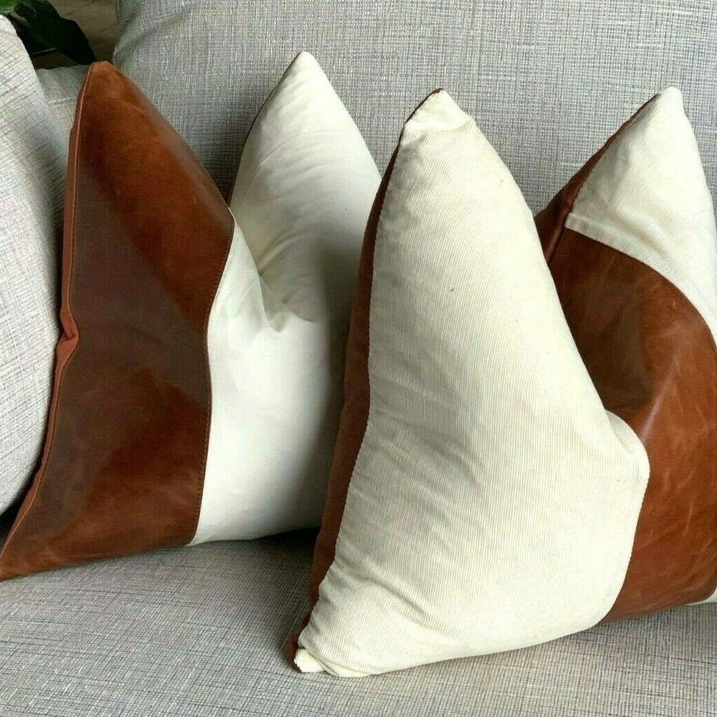 Tan Leather Cushion Cover - White Meadows, Soft Touch