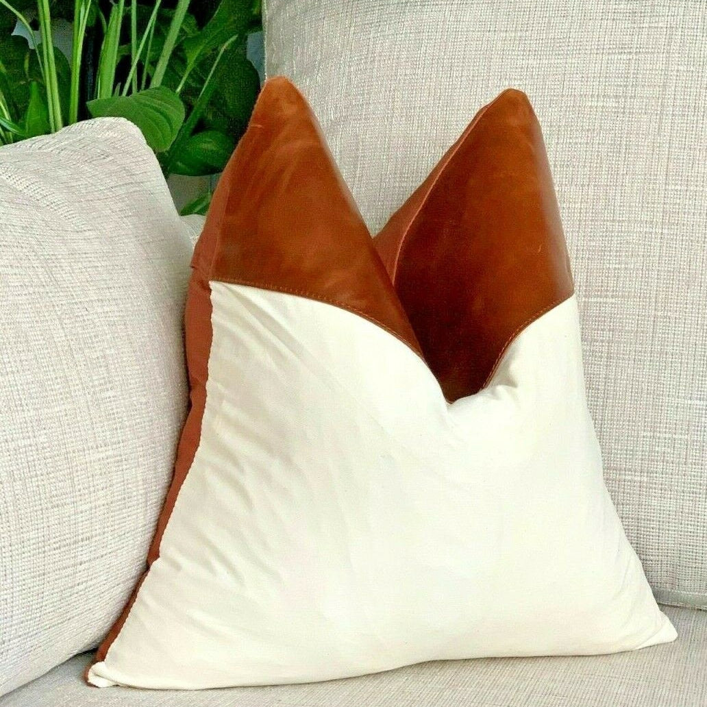 Tan Leather Cushion Cover - White Meadows, Soft Touch