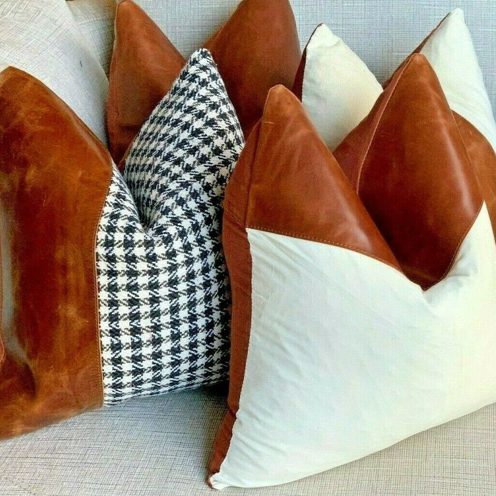 Tan Leather Cushion Cover - White Meadows, Soft Touch