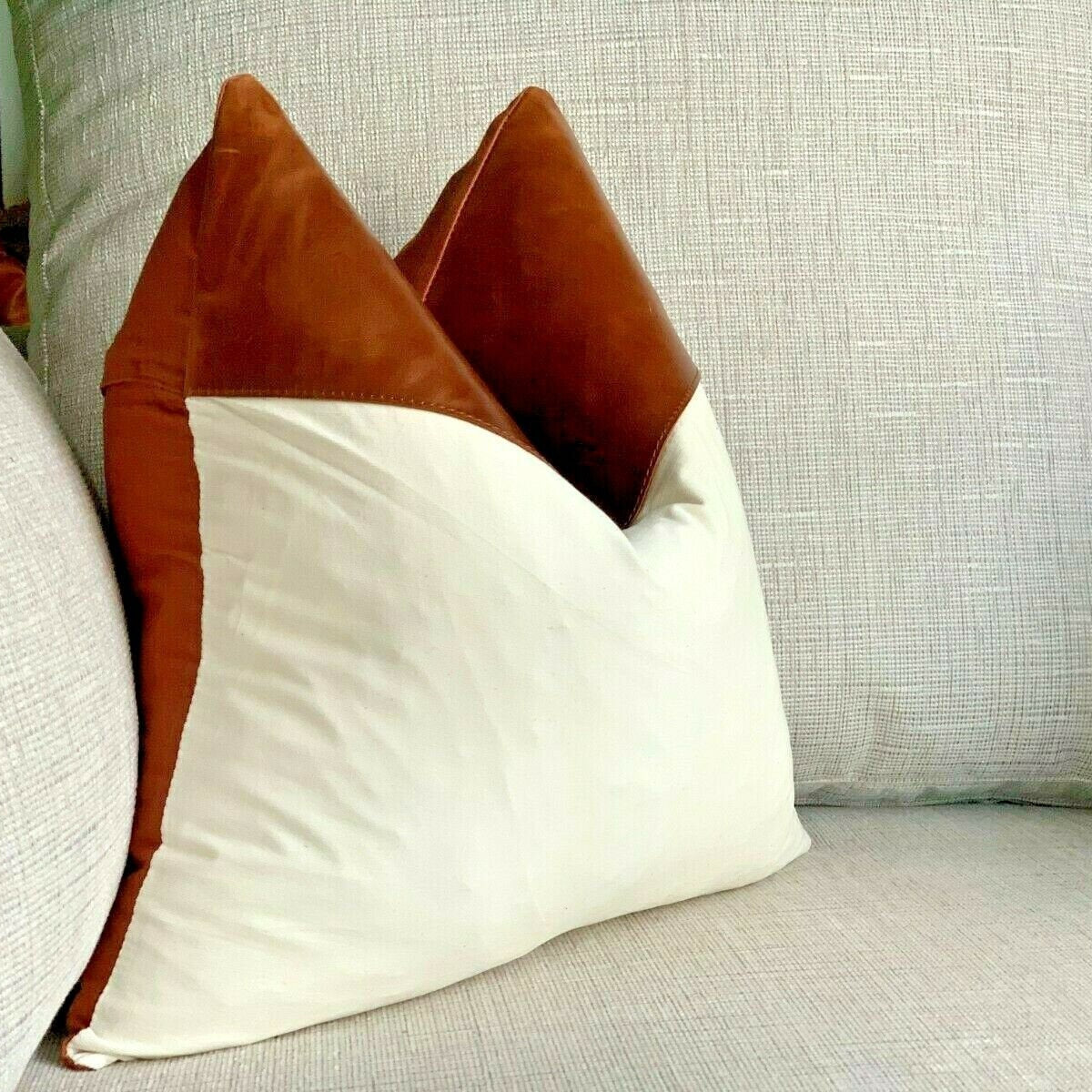 Tan Leather Cushion Cover - White Meadows, Soft Touch