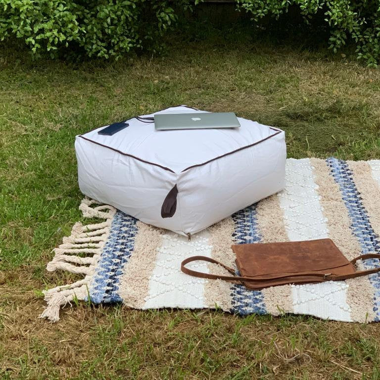 Boho Moroccan White Pouf Ottoman - Stunning Design