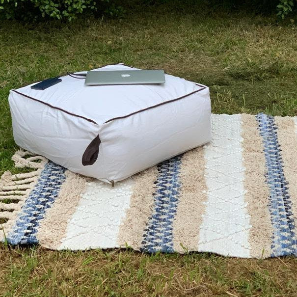 Boho Moroccan White Pouf Ottoman - Stunning Design