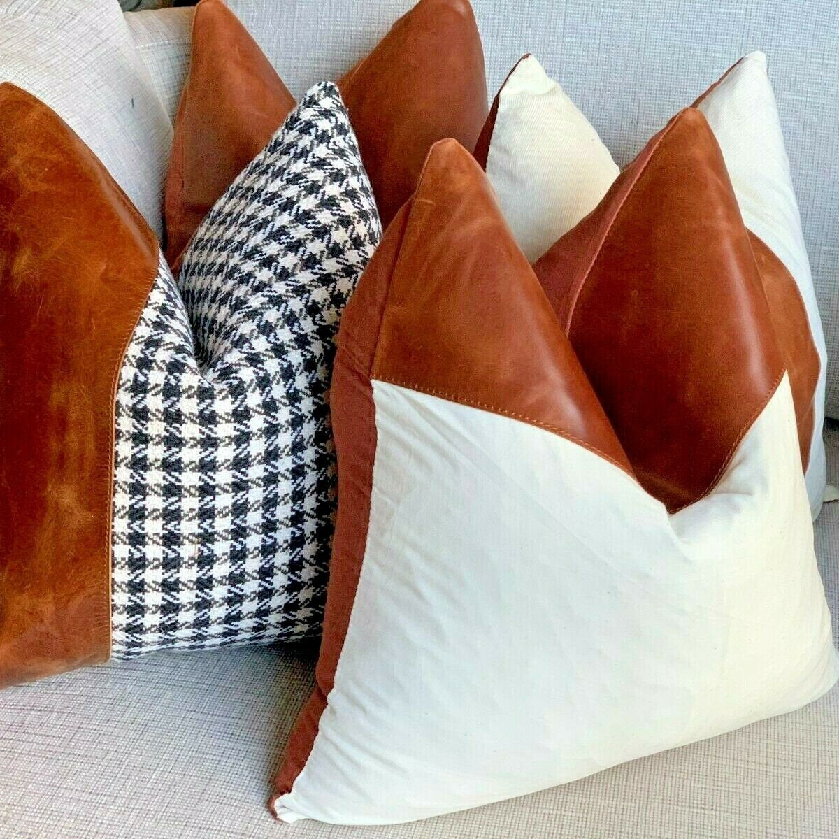 Tan Leather Cushion Cover - White Meadows, Soft Touch